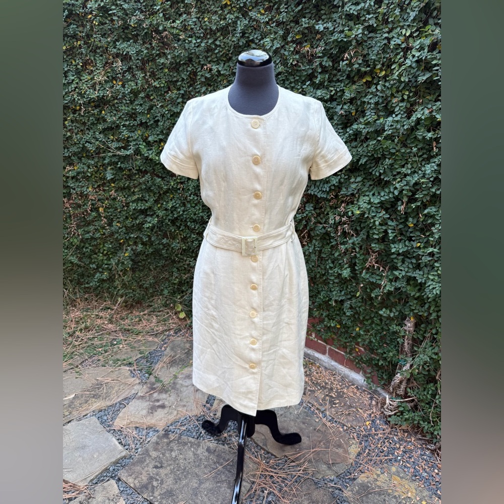 Brooks Brothers Cream Midi Dress with Belt